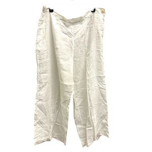 Flax 100% Linen Wide Leg White Elastic Waist Side Button Pants Lagenlook Size M